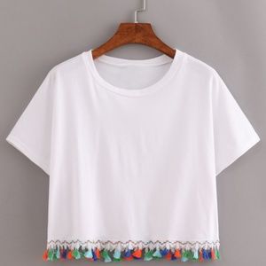 SHEIN Contrast Fringe Crop T-Shirt
